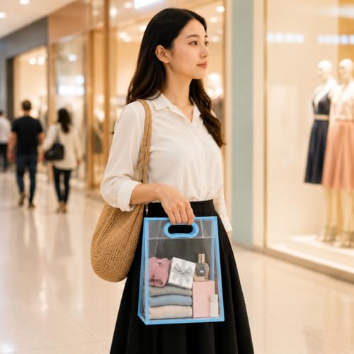 Image of SATYAM KRAFT 6 Pcs Translucent Multipurpose Reusable Gift Bags | Gift for Her /Him, Wedding Return Gifts Baby Shower Anniversary Birthday Hamper Shopping, Party Favors (Blue - Small)