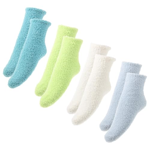 ibasenice 4 Pares Calcetines Mujer Coral Fleece Térmicos Medianos Suaves y Cálidos para Invierno Casual Colores Pastel