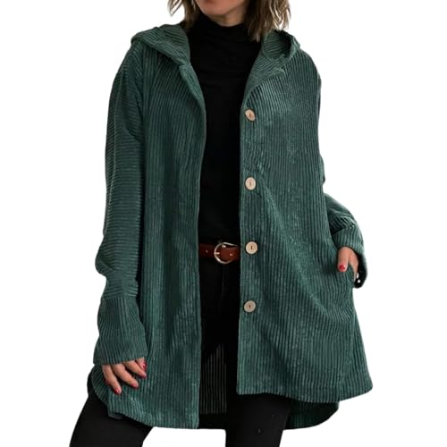 Womens Button Down Hooded Corduroy Shirt Jacket Loose Long Sleeve Solid Color Oversized Outwear Coats with Pockets2