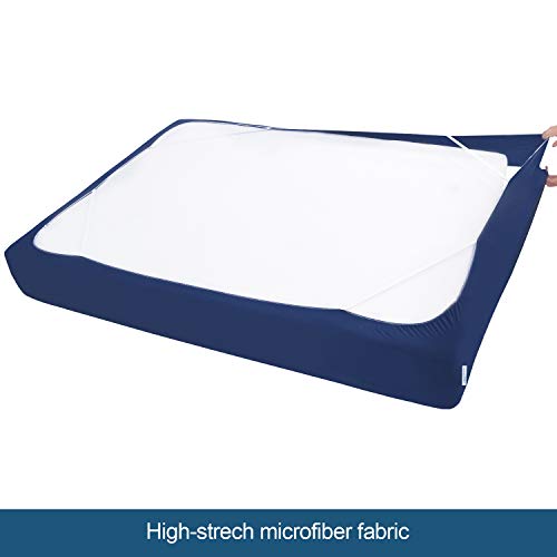 Box Spring Cover Twin Size with Smooth and Elastic Woven Material, Alternates for Bed Skirt, Wrinkle & Fading Resistant, Washable, Dustproof, Navy