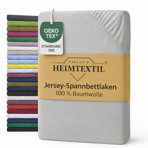EXKLUSIV HEIMTEXTIL Jersey Spannbettlaken Premium 60 x 120-70 x 140 cm Silber 100% Baumwolle Öko - Tex Zertifiziert Bed-Sheet Bettlaken Spannbetttuch Topper Leinentuch