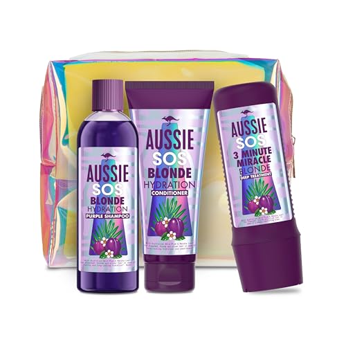 Aussie Set De Regalo SOS Blonde - Champú Morado, Mascarilla Pelo y Acondicionador Pelo - Para Pelo Rubio, con Mechas o Decolorado, 225/200/290 ml