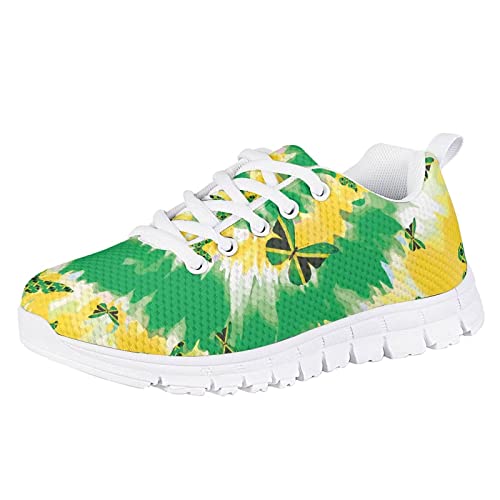 Dolyues Teens Shoes Yellow Flower Shoes Print Mesh Girls Running Sport Shoes