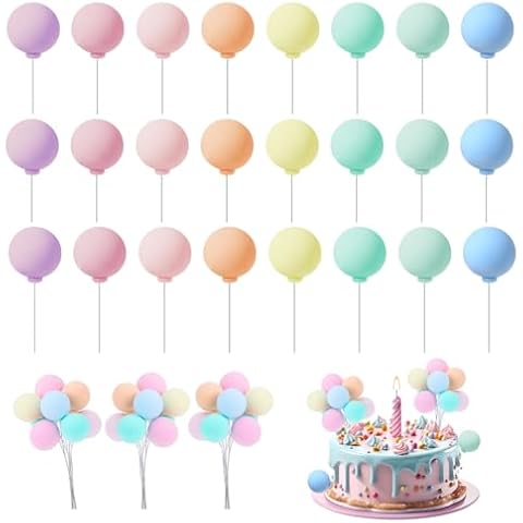 Tyqour 24Pcs Balloon Cake Topper Balls Cupcake Toppers DIY Cake Insert Topper Cake Balls Decorations for Birthday Baby Shower Wedding Anniversary Party Cake Decorations Cover