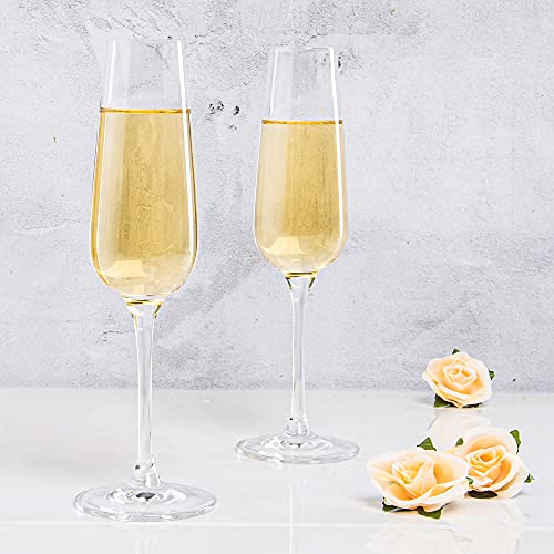 Fawles Crystal Champagne Flutes Set Of 6 - Classy Clear Stemmed Champagne Flute Glasses, Mimosa Glasses, 7 Ounce, Idea For Anniversary, Party, Wedding #TOP5