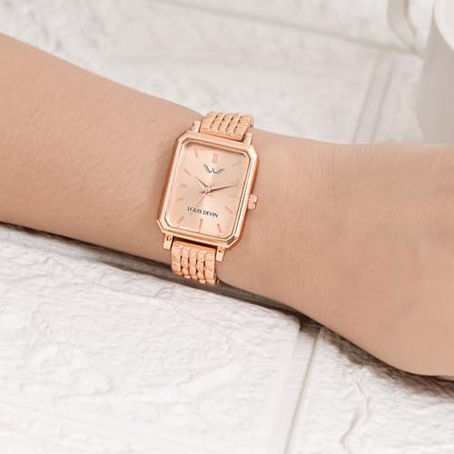 Image of LOUIS DEVIN Silver /Brown /Rose Gold Bracelet Metal Chain Analog Wrist Watch for Women (Blue /Green /Pink /Black /Silver /Brown /Rose Gold Dial) | LD-LS193-CH