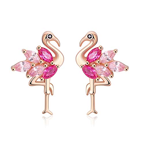 Pink Flamingo Bird Shape Rose Over Sterling Silver Pink Cz Stud Earrings For Women Teens Girls By Ginger Lyne #TOP13