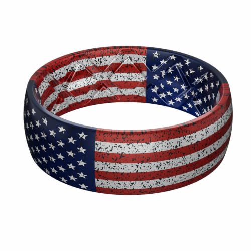 Egnaro Men's American Flag Printed Silicone Rings, 8mm Wide 2mm Thick Bands