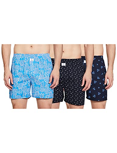 Image of Longies Pure Cotton Mens Boxers Pack of 3 Regular Shorts (LGBOXPO3V003 Blue,Black,Navy3365 L)