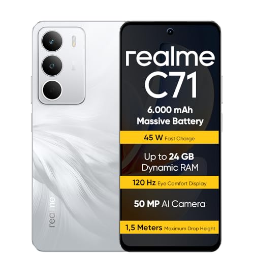 realme C71 Smartphone 8+256GB, Búho de Bosque, Pantalla de 6.67 Pulgadas, Refresco de 120Hz, Carga Rápida 45W, Batería de 6000mAh, Cámara de 50MP, Powerful 8 Core Processor, IP54, 4G, Blanco