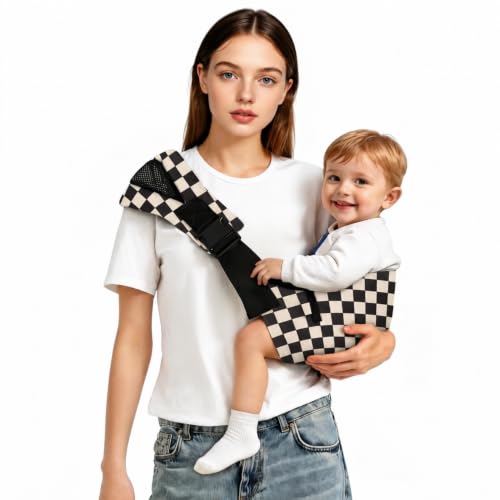 Baby Sling Carrier Premium Cotton Linen Baby Sling Adjustable Baby Carrier for 10-35 lbs Portable and Lightweight(EbonyCheck)