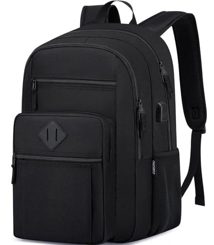 Unisex Black Backpack for School, Lightweight Boys Girls Backpack with USB Port Fits 15.6 Inch Notebook, Water Bottle Pocket - Ideal for Teens, College Students, Adults