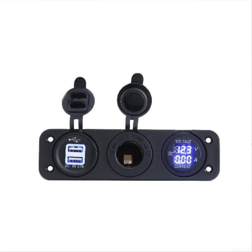 Toma USB Coche 12V Dual para puerto con Voltímetro LED Toma USB(Blue)