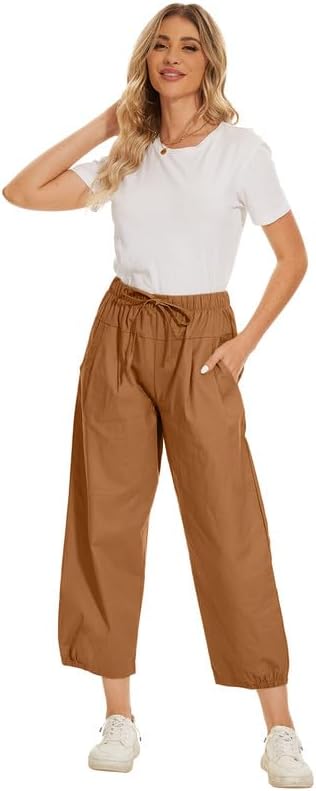 Miniatura 5 de Pantalones capri para mujer, pantalones cortos de pierna ancha, holgados, cómodos, con cordón, para descansar, yoga, pantalones capri con bolsillos