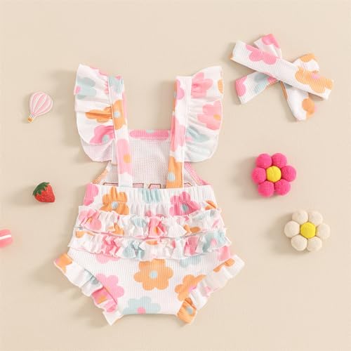 Baby Girl First Birthday Outfit Ruffle Sleeveless Backless Romper Floral Bodysuit 1st One Birthday Cute Clothes3