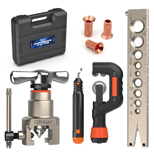 CARVALAX Eccentric Flaring Tool Kit 45 Precision Flaring Metric/Imperial Clamp for 6-19mm & 1/4-3/4 Pipes Includes Cutter Deburring Tool & Hard Case for HVAC & Refrigeration Repair