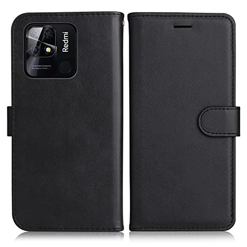 DENDICO Cover per Xiaomi Redmi 10C, Premium Portafoglio PU Custodia in PU Pelle, Flip Libro TPU Bumper Caso per Xiaomi Redmi 10C, Nero