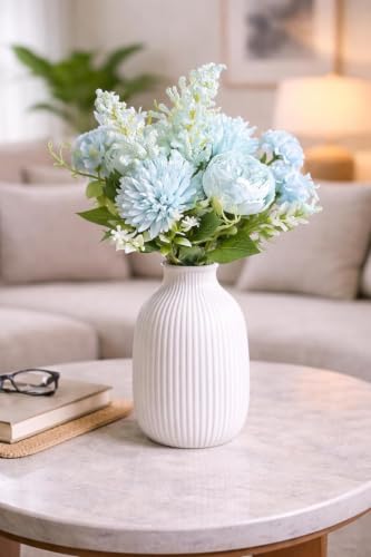 Image of SATYAM KRAFT 1 Pcs Artificial Multiflora Flower Roses Fake Sticks Bunch Decorative Items for Home Decor, Bouquets, Bedroom, Living Room, Wedding, Festive Decor (Without Vase)