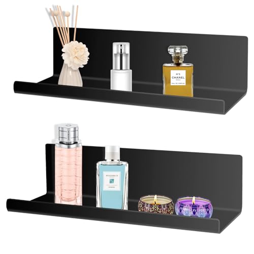 Collazoey 2pcs Wandregal Ohne Bohren,Regal Wand Acryl, bietet Platz für Bücher und Fotos, Heimdekorations-Wandregal, geeignet für Küche, Badezimmer, Büro, Wohnzimmer,Schwarz