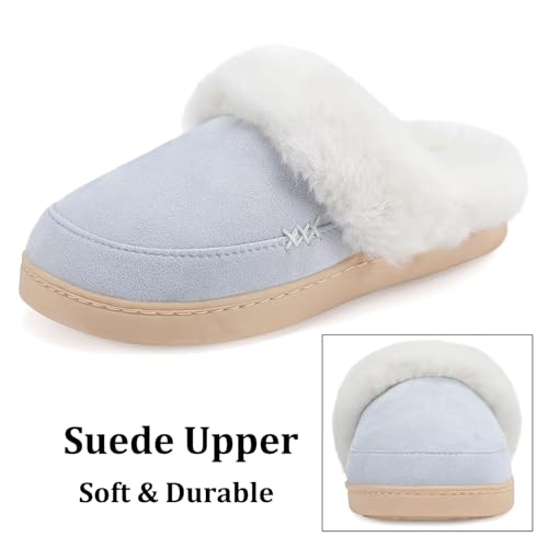 ninecifun women39s and men39s memory foam house slippers faux fur lined indoor fuzzy slippers with no-slip sole slip on suede home shoes warm winter gift for women amp men