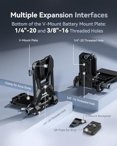 Image of SmallRig V-Mount Battery Plate, V Lock Battery Mounting Plate with 1 /4 inch-20 & 3 /8 inch-16 Threaded Holes, L-Shape Compact & Foldable Tool-Free V Mount Battery Plate for DSLR Camera, Gimbals & Tripod - 4505
