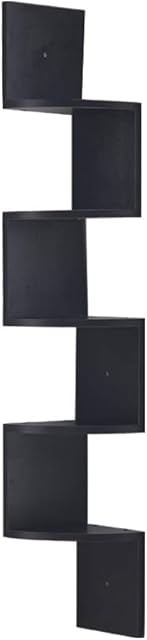 RongFeng 5 Tier Wall Mount Corner Shelves, Floating Shelves Bookshelf,Espresso Finish,7.55" L x 7.55" W x 48.3" H inch
