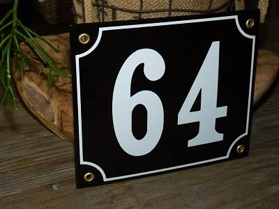 Numéro de maison émail 18x15 cm noir n ° 64 plaque de rue extérieure