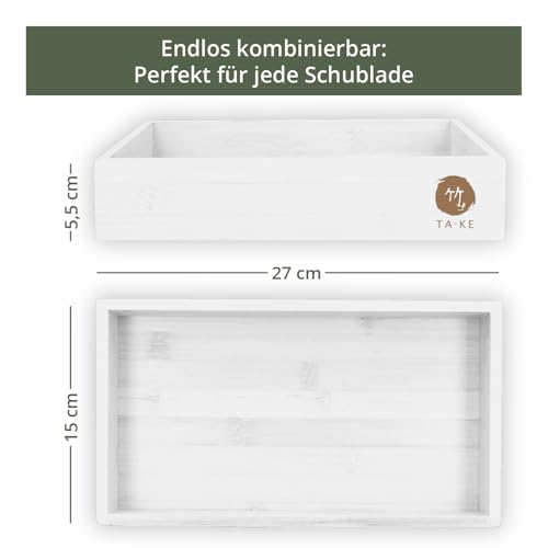 TAKE® 1-teilige Bambus Box weiß [27x15x5.5cm] - 100% Natur Bambus Aufbewahrungsbox Holzkiste für Küche, Büro und Bad Organizer, Aufbewahrungsbox für mehr Ordnung, Ordnungsbox (weiß)