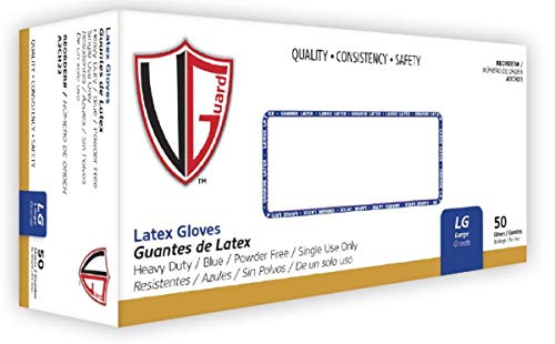 Vanguard Latex Gloves, 14 Mil, Heavy Duty, Powder Free, Blue, Large, Case of 500