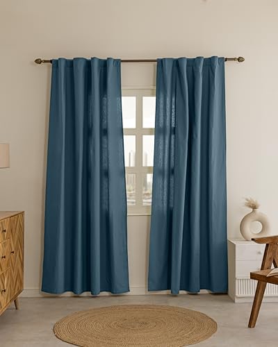 Image of THE LINEN COMPANY Duck Canvas Cotton Curtains 6 Feet Long, Solid Door Curtains, 6ft Set of 2, Sapphire Blue