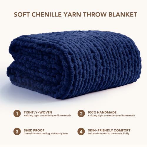 Image of L'AGRATY Chunky Knit Throw Blanket for Couch, 50 x 70 Inches, Dark Blue