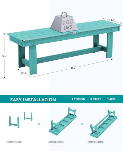 Image of SERWALL 6 Pcs HDPE Dining Set, Includes 1 Table, 1 Bench & 4 Chairs, Aruba | Outdoor Dining Set with Bench, All-Weather Resistant SERWALL Dining Set for patio