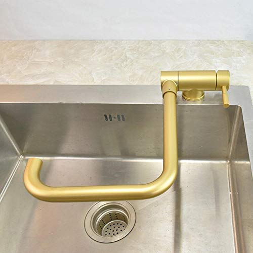 Robinet pliable de cuisine pivotant 360 en acier inox doré brossé sous fenêtre