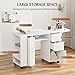 Paddie Manicure Table with Extendable Table, Nail Desk Table for Nail Tech with Trash Bag Holder & Vertical Drawer, Nail Beauty Station with Wrist Cushion, Lockable Wheels, Storage Cabinet(White-New)