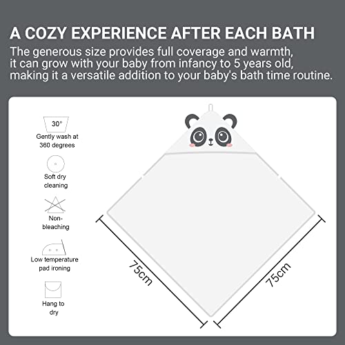 Image of MICHLEY Bamboo Viscose Baby Hooded Bath Towel for Boys and Girls, 29.5 x 29.5 Inch Ultra-Soft and Quick-drying Infant Bathrobe (Panda)