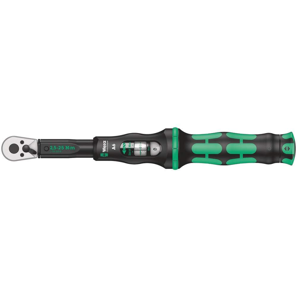 Wera 05075605001 Click-Torque A 6 Drehmomentschlüssel mit Umschaltknarre, Schwarz, Grün, 1/4" Sechskant, 2.5-25 Nm