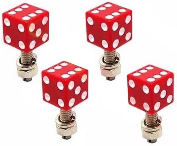 4 Red Real Dice White Dot License Plate Frame Tag Bolts Screws for Harley Style-9856-5688