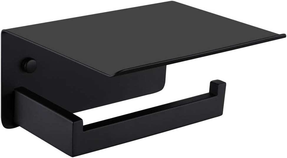 - Toilet Paper Holder with Shelf Matte Black, 304 Stainless Steel Tissue Holder, Wall Mounted