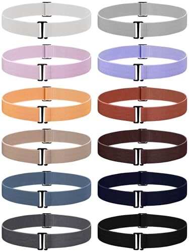 12 Pcs Women Elastic Stretchy Belt Invisible with Adjustable No Show Flat Buckle for Jeans Pants Dresses