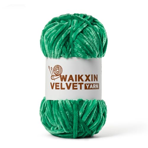 Image of Chunky Chenille Yarn for Crocheting, Baby Yarn for Crocheting Soft, Plush Velvet Yarns, 100g (87.4 yds) Fluffy Yarn for Crochet Amigurumi (Jade Green)