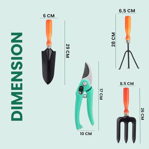 Image of Go Hooked 4 Pcs Gardening Tools Kit Cultivator, Fork, Transplanter, Pruner Cutter Rust Resistant Heavy Duty with Soft Grip Handles Garden Tools Set for Indoor Outdoor Plants, Balcony, Home Garden Use