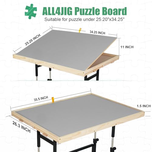 ALL4JIG 1500 Piece Jigsaw Puzzle Table with Legs,25"x34"Adjustable Puzzle Tables for Adults, 3-Tilting-Angle Portable Wooden Jigsaw Puzzle Board Portable with 4 Drawers & Cover Birthday Gift for mom - Thumbnail 7