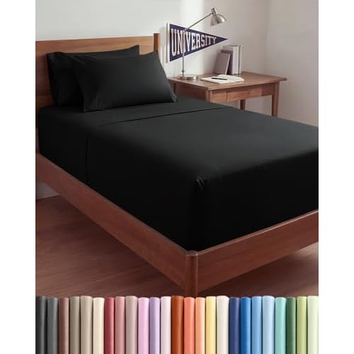 Extra Deep Twin XL Sheet Set - 4 Piece College Dorm Room - Black 08 - Black Twin XL