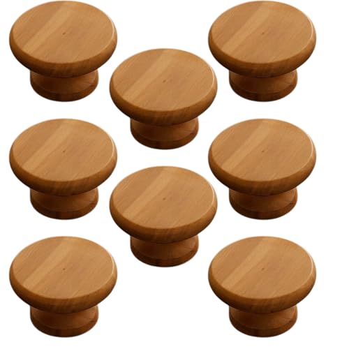 Image of 8 Piece Solid Teak Wood Round Drawer Knob| Smooth Natural Finish Wooden Cabinet & Wardrobe Handle | Modern Minimal Cupboard & Kitchen Furniture Knob - 2 Inch-| 3 Years Warranty |