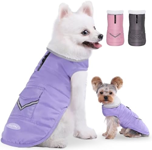 GDOKKNY Waterproof Winter Coats For Small Breed Dogs - Thickened Clothes With Harness, Warm Vest Jackets For Chihuahua And Small Breeds (Back Length Increased By 8cm/3.15in