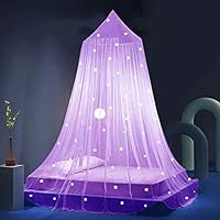 Eimilaly Stars Bed Canopy Glow in The Dark, Bed Canopy for Girls Mosquito Net, Princess Canopy for Girls Bed Room Decor, Purple