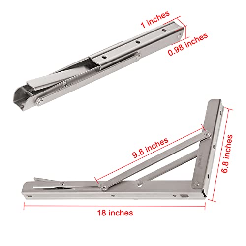 Image of YUMORE Folding Shelf Bracket 18 inch,Heavy Duty Stainless Steel Collapsible Shelf-Bracket Max Load 330lbs Wall Mounted Table Support Hinge for Space-Saving DIY Work Bench with Install Screws, Pack of 2