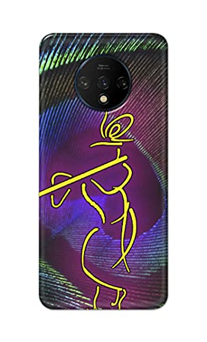 Image of PRINTFIDAA Lord Krishna On Peacock Feather Hard Back Cover for OnePlus 7T Back Cover -(P6) KAT1007