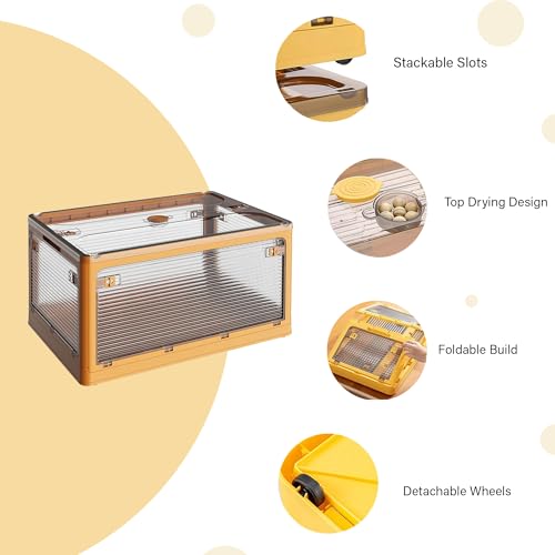 Image of oddpod Stack Genie Collapsible Medium Capacity Storage Box with Detachable Wheels /Multifunctional Transparent Stackable, Portable & Foldable Organizer for Indoor and Outdoor use - Yellow
