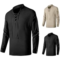 BSBUY Camisa Medieval Hombre, Disfraz Pirata de Manga Larga para